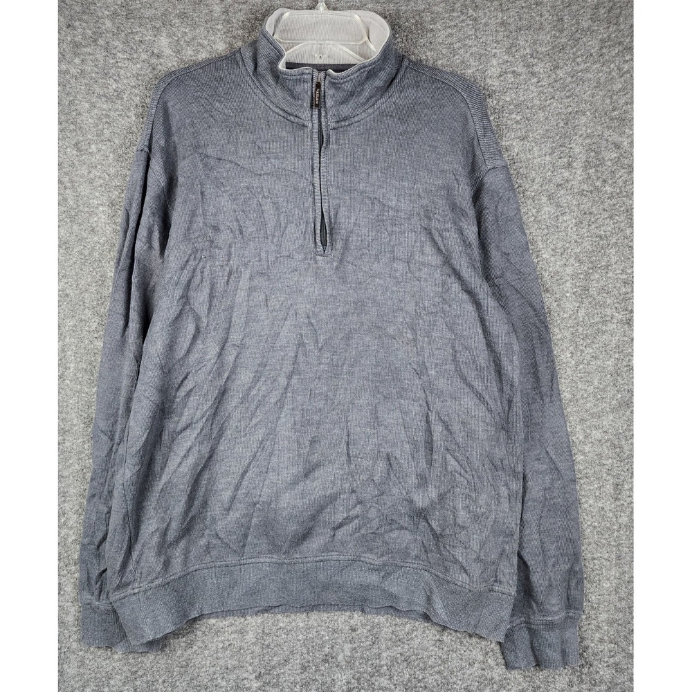 Van Heusen Quarter Zip Pullover Men XL Gray Ribbed Mock Neck Long Sleeve Sweater